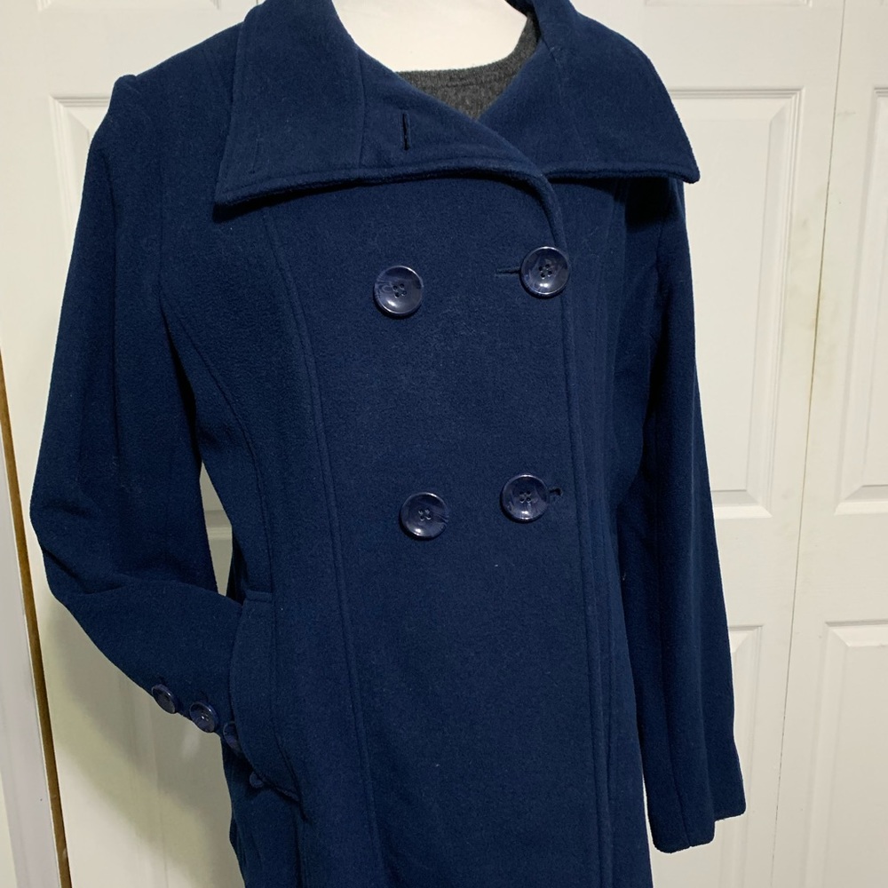 Ladies Navy Blue Wool Coat